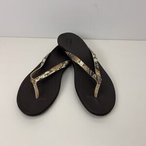OLUKAI Ho'opio Womens Sz 10 Flip Flop Thong Sandals Brown Tan Leather Snake